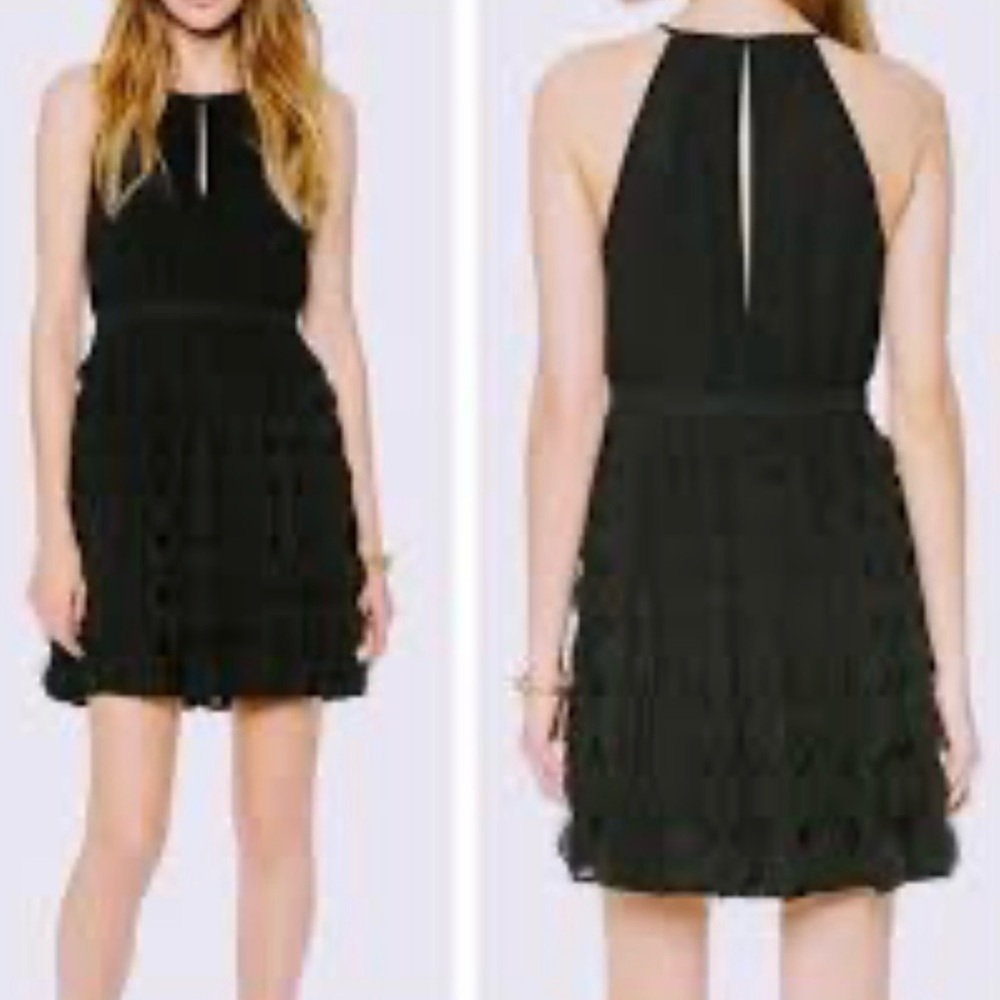 Diane Von Furstenberg DVF Gia Black Ruffle Skirt Halter Cocktail Dress NWT